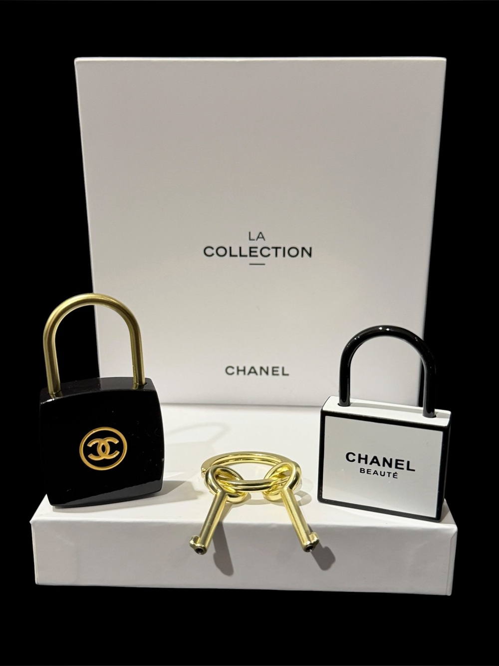 New in CHANEL Box CHANEL Gift Set Padlock & Key Set Black & White New in Box